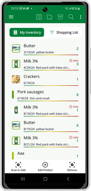 Home inventory app on Android: My Inventory list